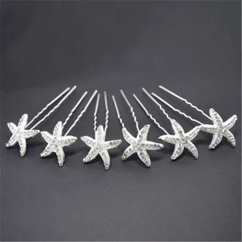 

6pcs/lot Sparkling Crystal Starfish Bridal Hairpins Women Prom Hair pins Hair Ornaments Wedding Bride Hair Jewelry Accessories
