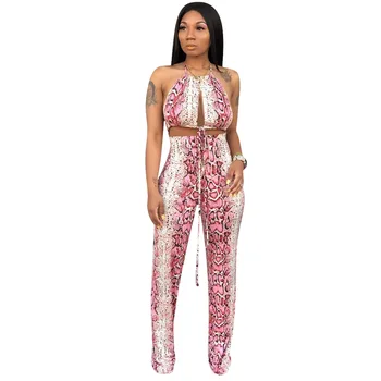 

Spring Summer Women Two Piece Set Top and Pants Plus Size Outfits Tracksuit Sweatsuit Outfit Snake Strapless Top Long Pants