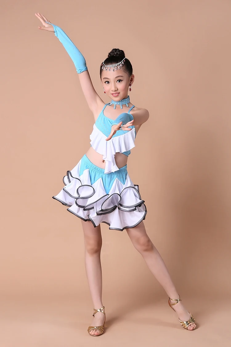 Girl latin dance dress girl  Girls Latin Vest+ Skirt Cake Skirt Suit Modern Dance Competition Performance Clothing Hot (2)