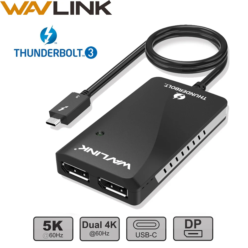 

Wavlink USB C Type c Thunderbolt 3 to Dual DisplayPort DP Adapter Supports 2 UHD 4K@60Hz Or 5K USB C adapter for Mac & Windows