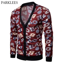 Мужской хипстерский кардиган с v-образным вырезом, свитер, уродливый, с флагом США, ЕС, буквенным принтом, красные вязаные свитера, уличная одежда в стиле хип-хоп, мужские свитера