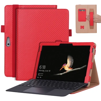 

Carbon Fiber Pattern PU Leather Case Cover for Microsoft Surface Go 10 inch Tablet with Hand Holder Grip Shell Card Slots