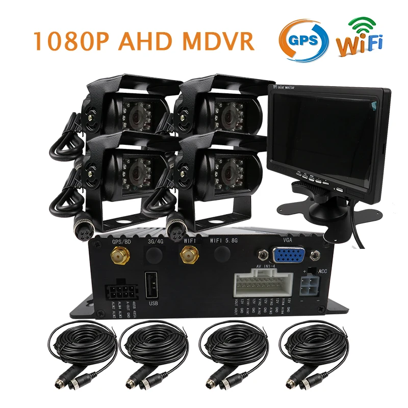 

Free Shipping 4CH GPS WIFI 1080P 512GB SD Car DVR Kit Phone Remote View 4 x Front / Side / Rear View Car Camera + 7" VGA Monitor