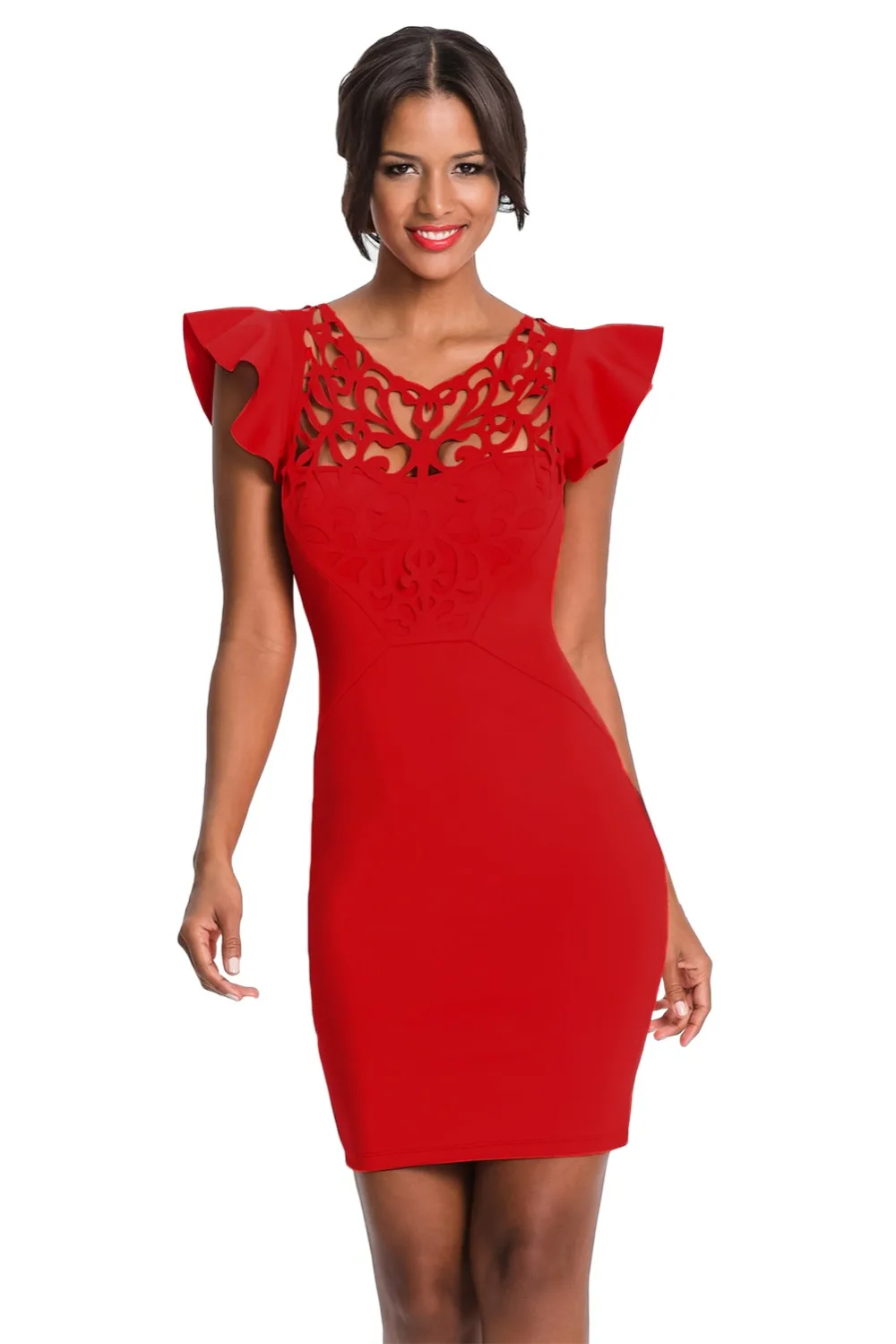 Red-Ruffle-Sleeves-Lace-Hollow-Out-Short-Cocktail-Dress-LC220287-3-1