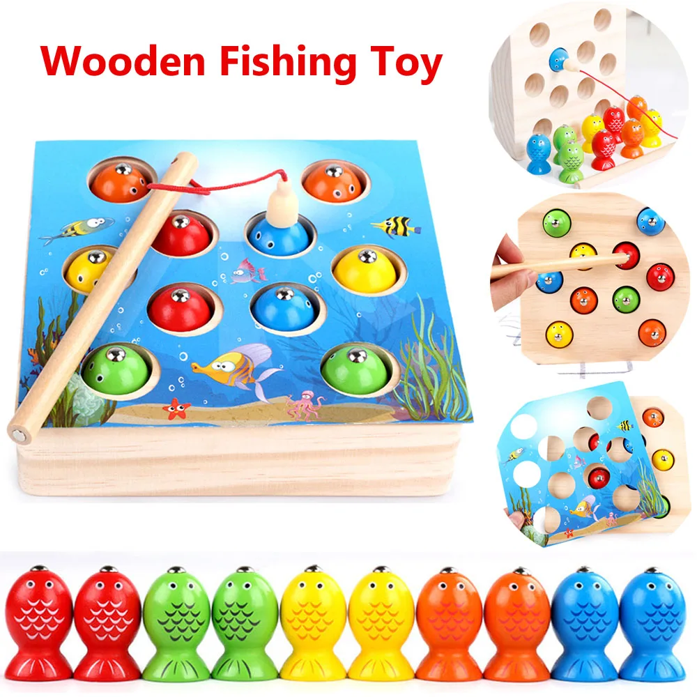 Baby Wood Toys Magnetic Fishing Game Toys 3D Catch The Insect  Montessori Educational Toys for Children Developing Table Game