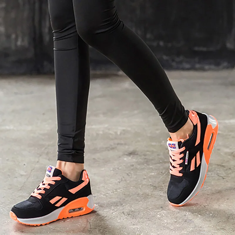 Weweya Krasovki/Женская обувь для бега; кроссовки с амортизацией из сетчатого материала, визуально увеличивающие рост; прогулочная обувь; женская обувь на плоской подошве; цвет розовый, оранжевый - Цвет: Orange Black