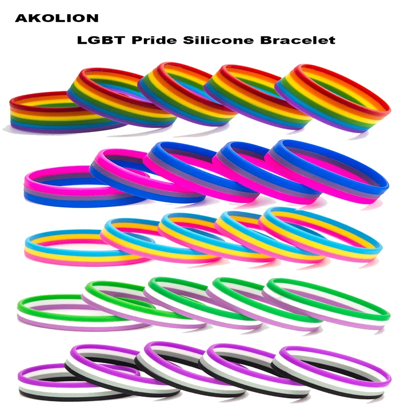 

Rainbow Pansexual Asexual Silicone Bracelets Pride LGBT Rubber Bangle for Women Men 100pcs