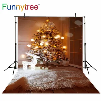 

Funnytree backdrop for photographic studio Christmas tree reindeer decoration window room woolen blanket background photobooth