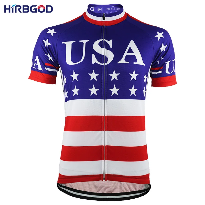 HIRBGOD High Quality Cycling Jersey USA Flag Mens Summer Short Sleeve Breathable Ropa Maillot
