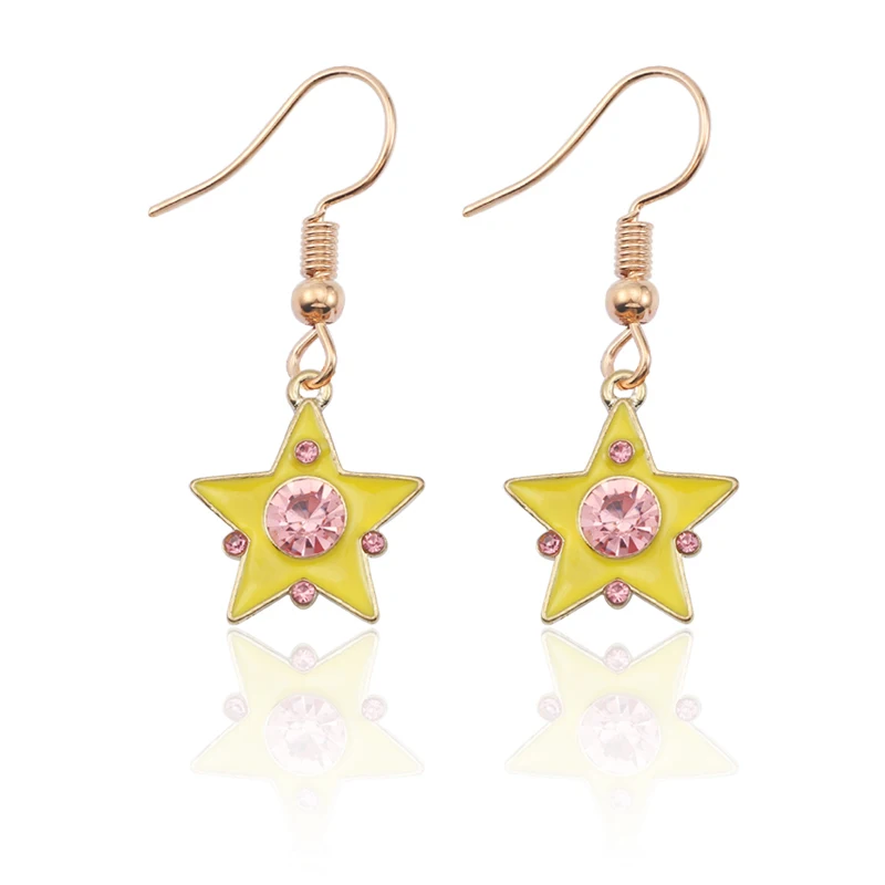 

Trendy Sakura Card Captor Earrings For Women Mini Enamel Crystal Pentagram Star Drop Earrings Gold Earings For Girls Brincos