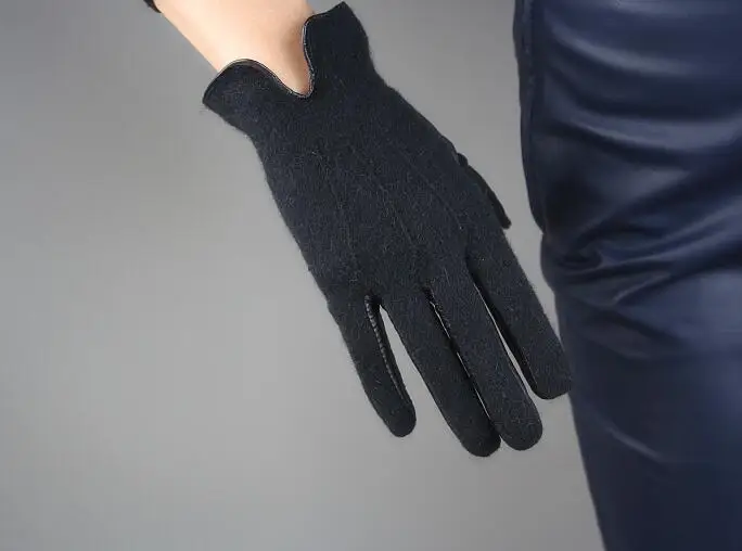 Осенне-зимние женские утепленные перчатки из натуральной овчины, лоскутные шерстяные перчатки, женские кашемировые перчатки для вождения R922