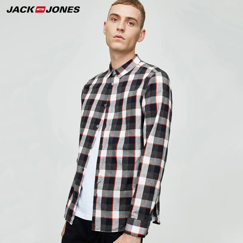 JACK&JONES Brand 2018 NEW casual shirts plaid Cotton male long sleeved