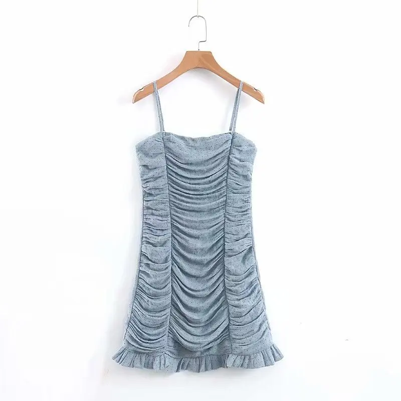 dress SheMujerSky сексуальное женское мини-платье на бретельках в горошек с рюшами, короткое тонкое платье с оборками, платья с открытой спиной vestidos - Цвет: dress