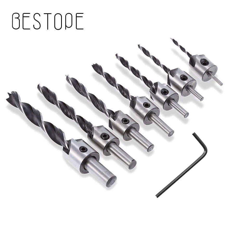  4Pcs/7Pcs Flute Countersink Drills BitS countersunk head drilling Bit Set 3 Tips Woodworking drill 