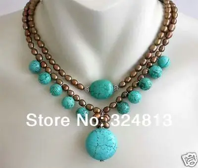 

Hot sale Beautiful Jewelry Brown pearl & Turquoise necklace a