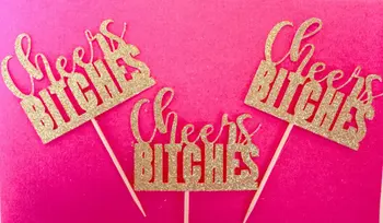 

glitter cheer bitches Cupcake Toppers Gaylentine's Bachelorette Party & Hen Party Supplies wedding toothpicks