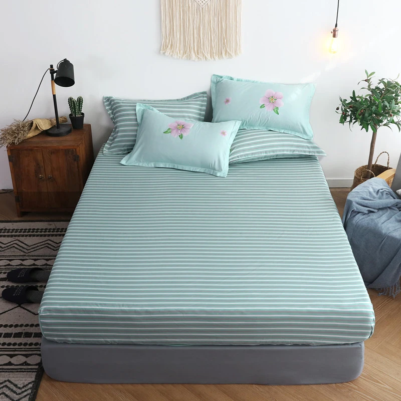 

2019 Modern Striped Fitted Sheet Polyester Cotton Bed Sheet with 25cm Deep Elastic Band Twin Full Queen Adult Kid Mattress Cover