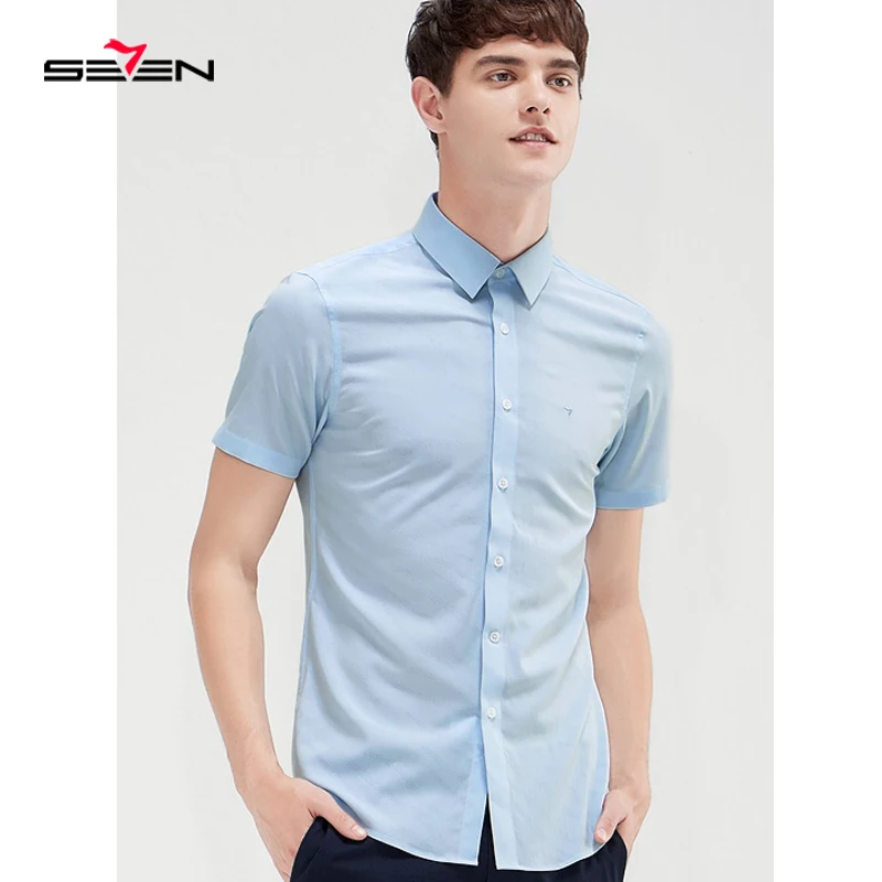 

Seven7 2019 New Arrival Brand Men's Summer Business Shirt Short Sleeves Turn-down Collar Shirt Casual Men Shirts 116A30070