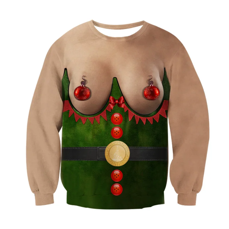 Уродливый Рождественский свитер с принтом Санта Клауса, свободный свитер для мужчин и женщин, Рождественский осенне-зимний топ, одежда - Цвет: AA10225