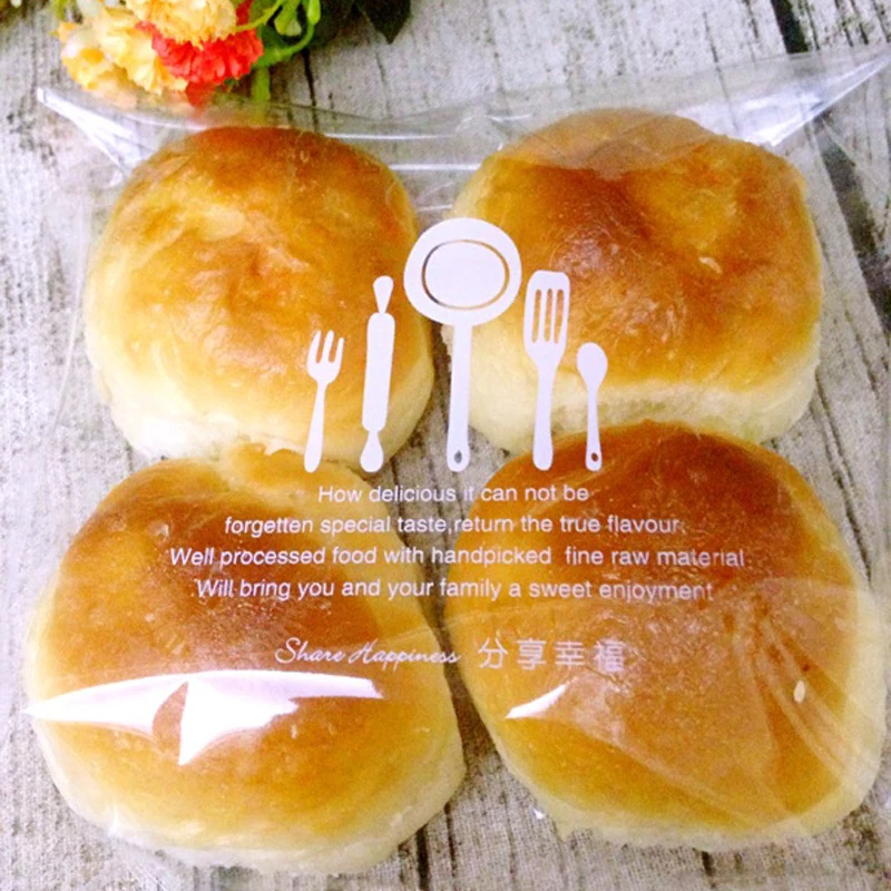100pcs Free shipping Transparent Biscuit bag Bakery packaging Bread bag Food delivery Plastic bags Adhesive seal Bakery bag