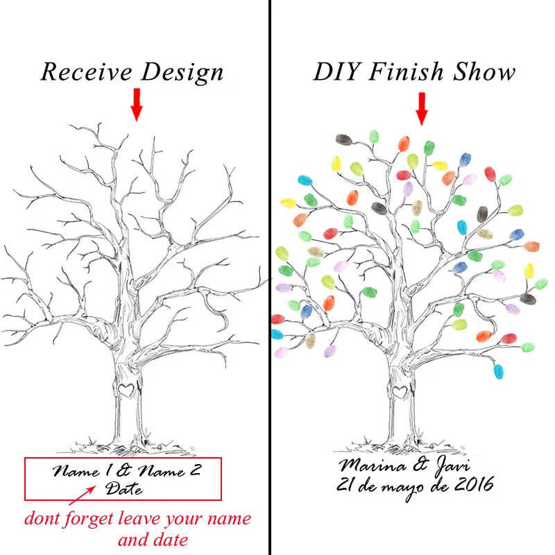 Фестиваль праздновать DIY отпечатки пальцев, дерево, подпись холст Свадебный Гость книга Свадебные украшения праздничный сувенир