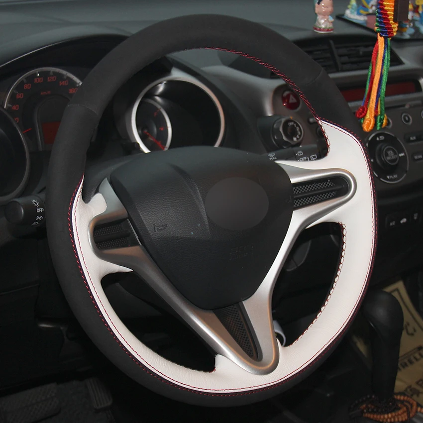 Белые кожаные черные замшевые чехлы рулевого колеса автомобиля для Honda Fit 2009-2013 City Jazz чехлы на руль