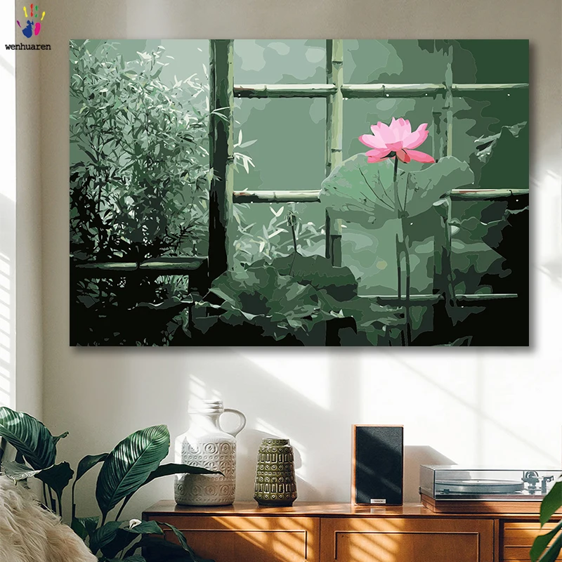 

DIY colorings pictures by numbers with colors Lotus forest scenery picture drawing painting by numbers framed Home