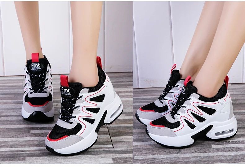 WADNASO Hide Heels Fashion Sneakers Women Breathable Wedges Casual Shoes Woman Lace Up Low Top Ladies Shoes zapatillas XZ129