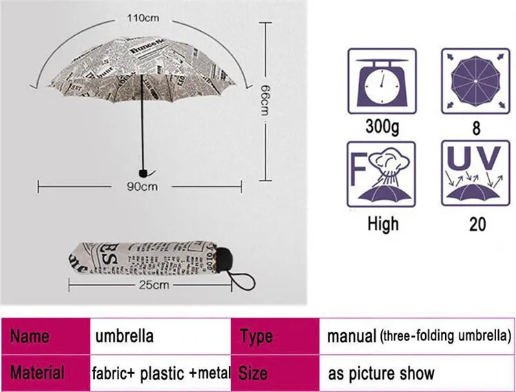 Оригинальные газетные трехслойные стильные зонты от дождя для женщин/мужчин, высокое качество, дешевая мода, Bumbershoot