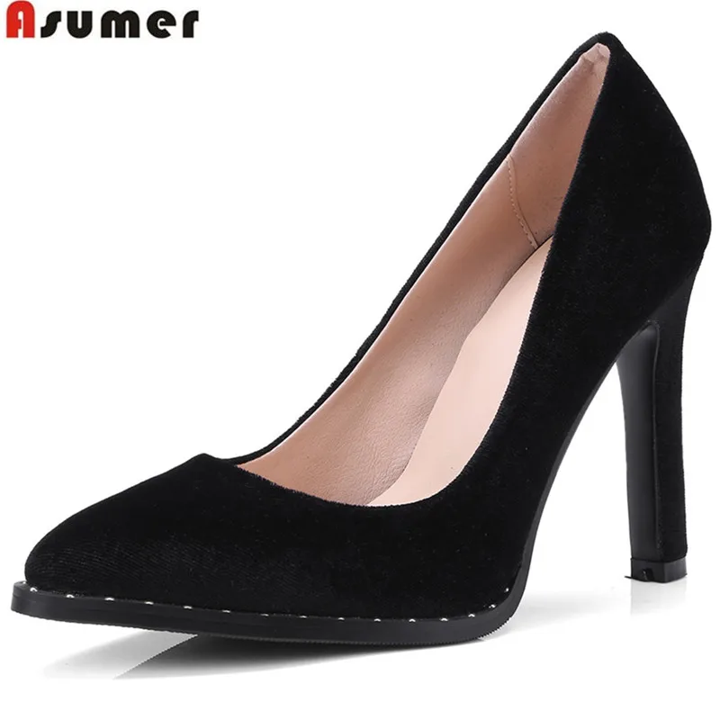 ASUMER black fashion spring autumn shoes woman pumps pointed toe shallow elegant thin heel women high heels shoes size 34-43