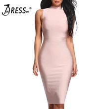 INDRESSME Midi Women Bandage Party Summer Dress Fashion Turtleneck Sleeveless Bodycon Dress Vestidos Wholesale 2018