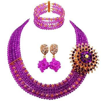 

Free Shipping Fashion Purple Gold AB Crystal Jewelry African Style Women and Girls Crystal Beads Party Jewelry Set 5C-ST-26