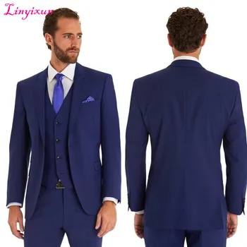 

Linyixun 2017 Slim Fit Groom Tuxedos Shawl Collar Men's Suit Navy Blue Groomsman/Bridegroom Wedding/Prom Suits