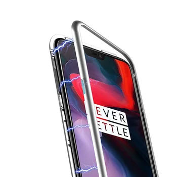 

Magnet Flip Metal bumper Case For Oneplus 6T Magnetic Adsorption Case For Oneplus 6T 6 Clear Tempered Glass Slim Back Case