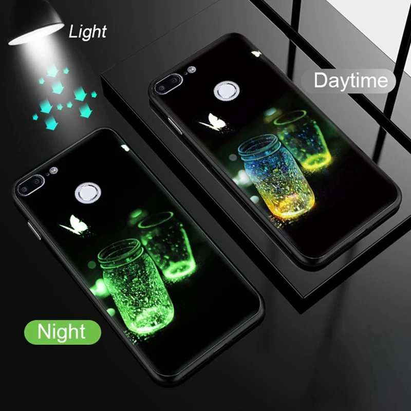 Hisomone Luminous Cover Case For Huawei Honor 7C 7A Luxury Glass Silicone Phone Case For Honor 7A 7C Pro Animal Space Back Cover