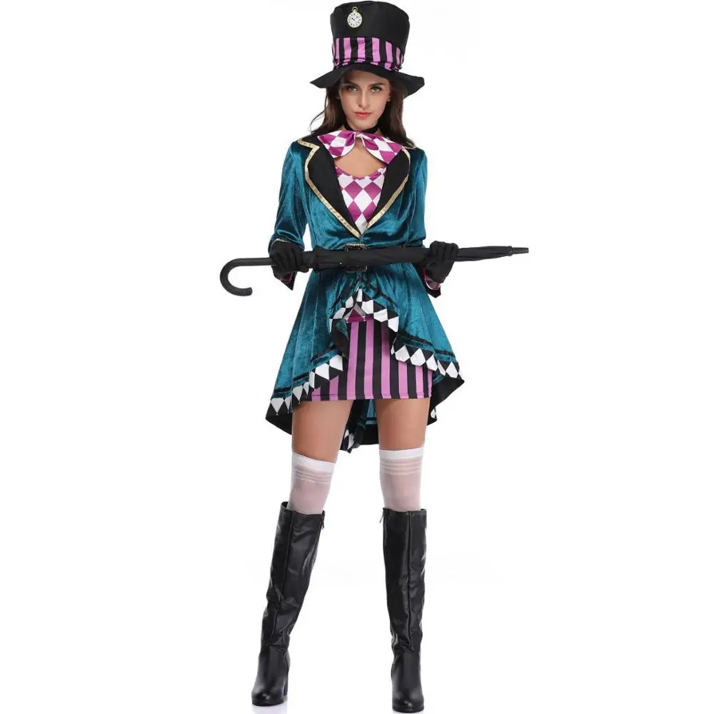 Взрослый Алиса в стране чудес Mad Hatter костюмы для Хэллоуина женские маги косплей