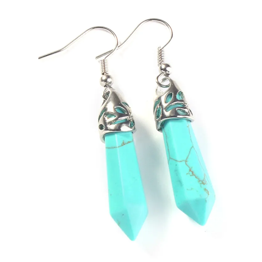 

xinshangmie Simple Style Silver Plated Hexagon Prism Green Turquoises Stone Earrings For Female Charm Jewelry