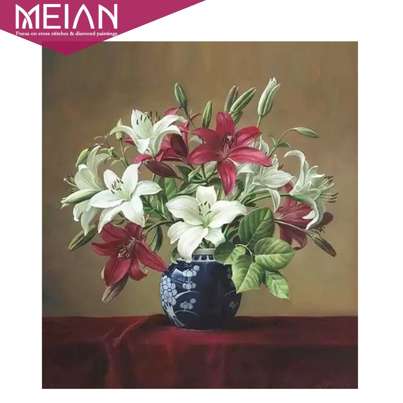 Meian 5D DIY Diamond Painting Flowers Rose Embroidery Sale Cross Stitch Needlework Mosaic Drill Home Decor Gift | Дом и сад