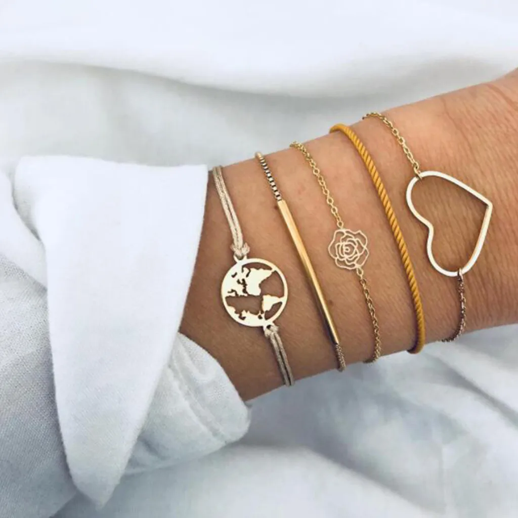 

Stylish Bracelet Women Boho Girl Romantic Bileklik Chain Pulseira Bracelets Lady Jewelry Pulseras Couple Bracelet 5PCS Set L0512