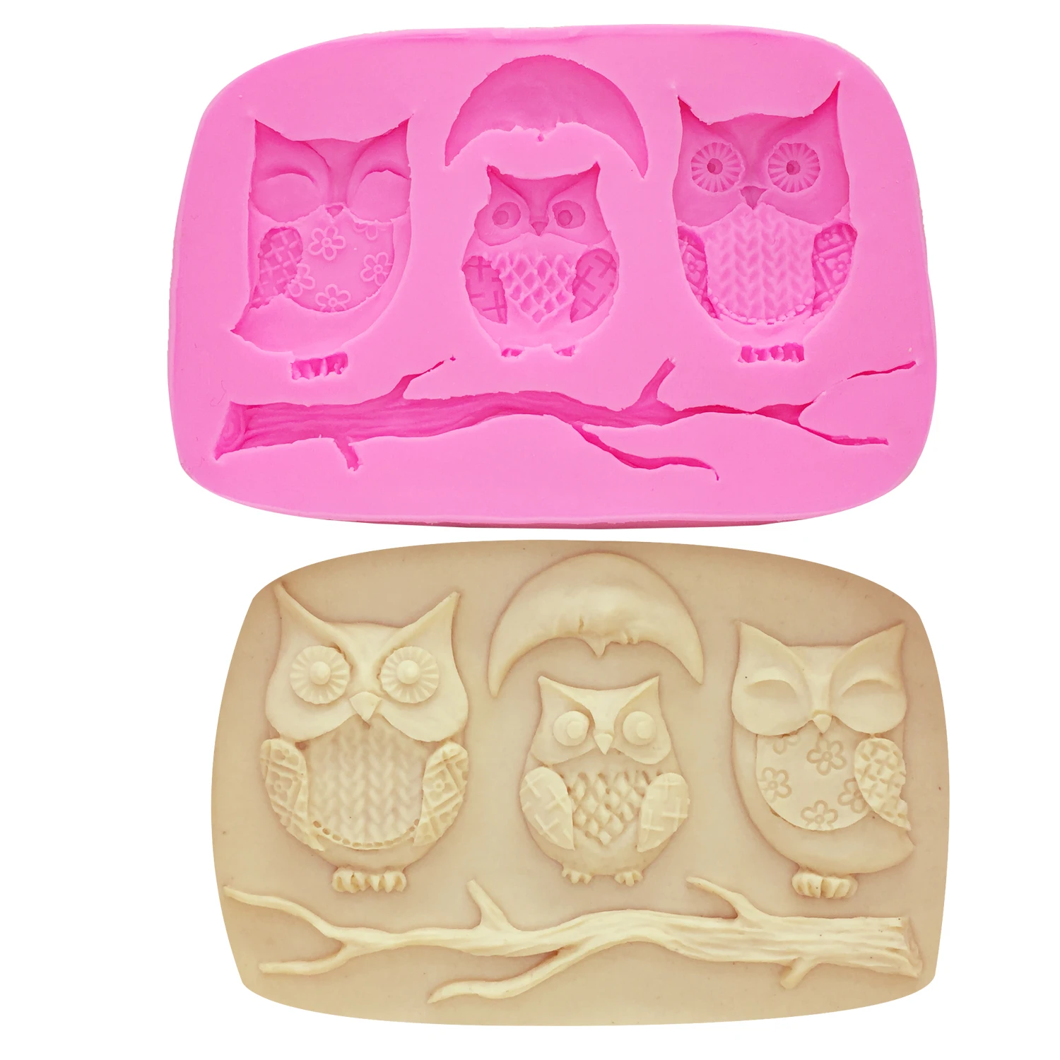 M0449 Owl Silicone Mold- Bird moon and Branch Mold Sugarcraft, Cake Decoration, Fondant, Gum Paste, Chocolate, Resin Mold