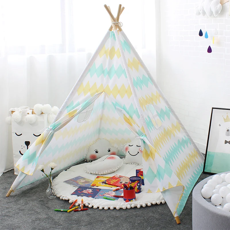 Tenda para Crianças Teepees para Crianças Tenda para Bebê Laço Tipi Algodão Playhouse Dobrável Jogar Leitura Canto Extra 5 Usd Cupom 17 Laço tipi tenda para crianças algodão teepees