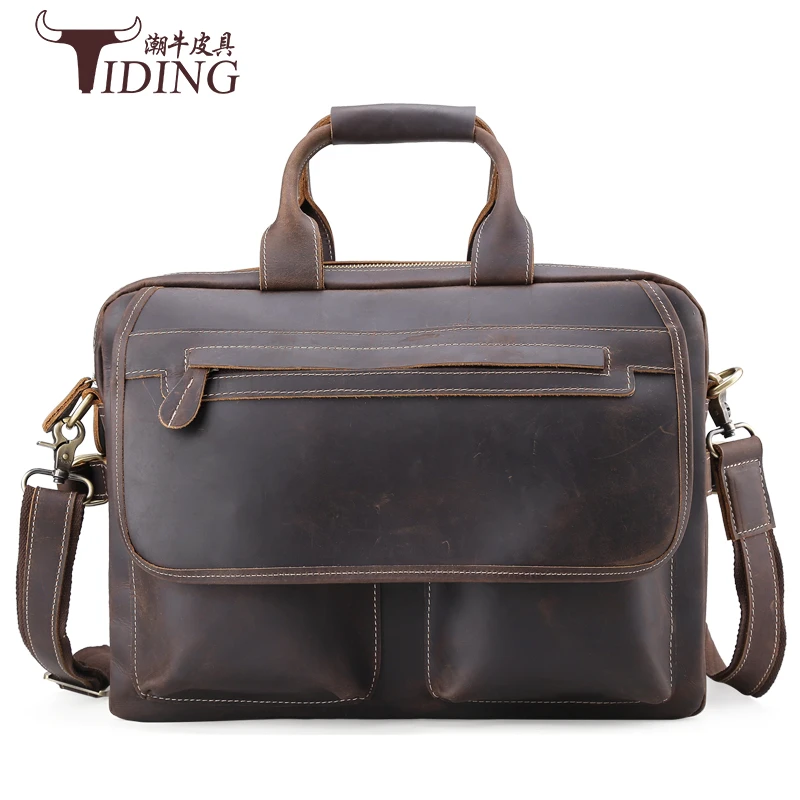 White wolf European and American Retro Leather Briefcase Crazy Horse Leather Man Bag Computer Bag Men Shoulder Messenger Bag