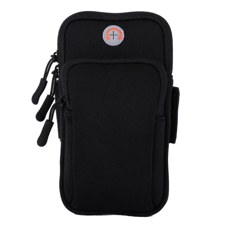 Универсальный спортивный мягкий водонепроницаемый чехол для мобильного телефона с застежкой-липучкой, карманом для карт и ключей, поддерживает до 6 дюймов телефон - Цвет: Black