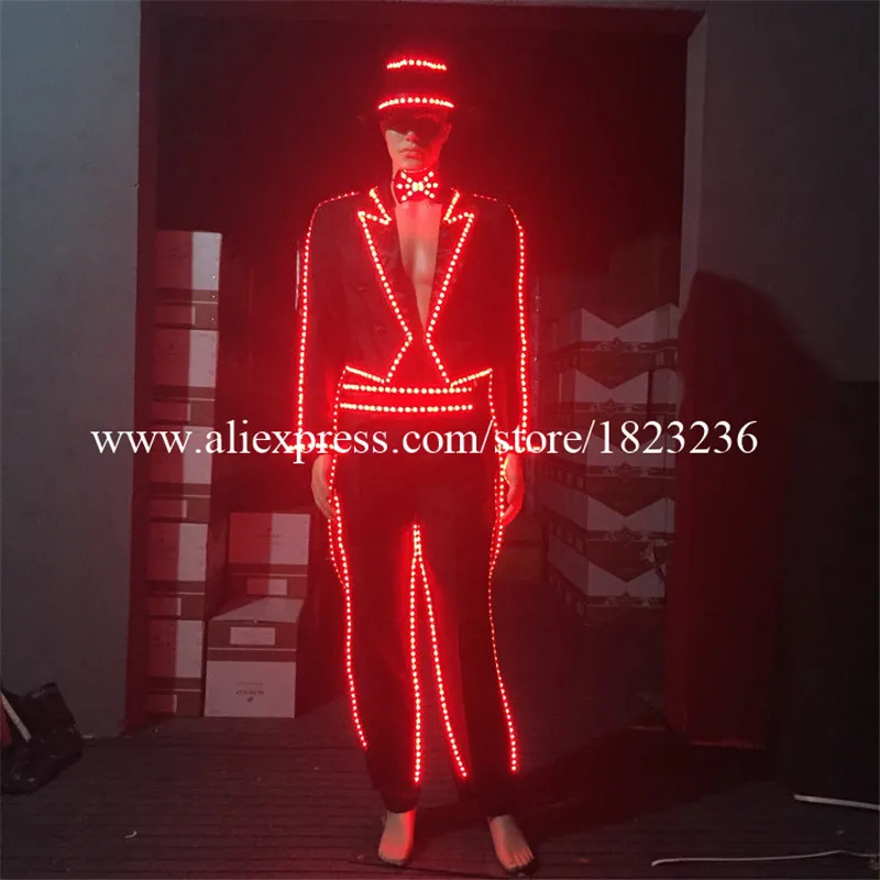 

Hot Sale Colorful Led Luminous Gentleman Tuxedo With Pants Bow Tie And Hat Led Lighting Ballroom Costume Dancing Stage Clothes