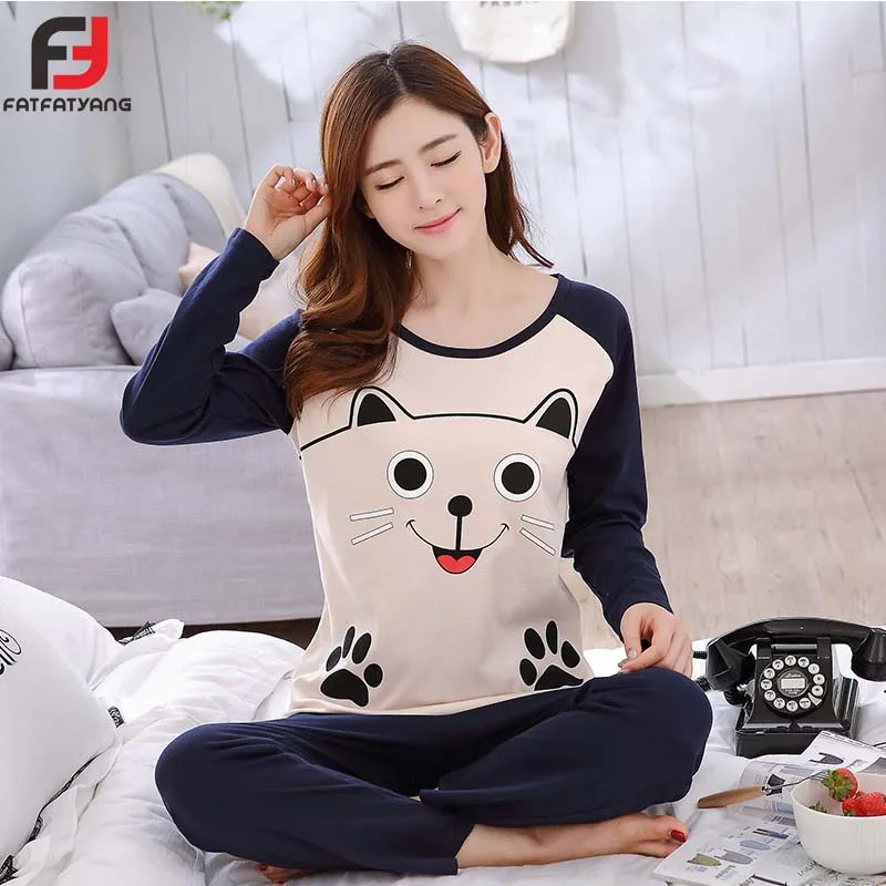 Cute Cat Print Women's Home Clothes Cartoon Cotton Pyjama Girl