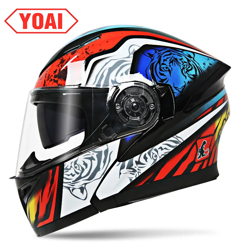 YOAI moto rcycle шлем двойной vsior анфас мото шлемы Filp Up Casco Racing Capacete с внутренним солнцезащитным козырьком - Цвет: 4