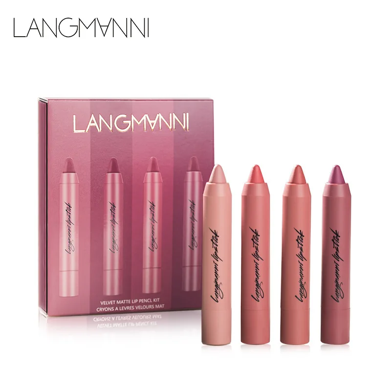 

LANGMANNI 4PCS Women Waterproof Lipstick Long Lasting Matte Lipliner Pencil Lip Pen Set