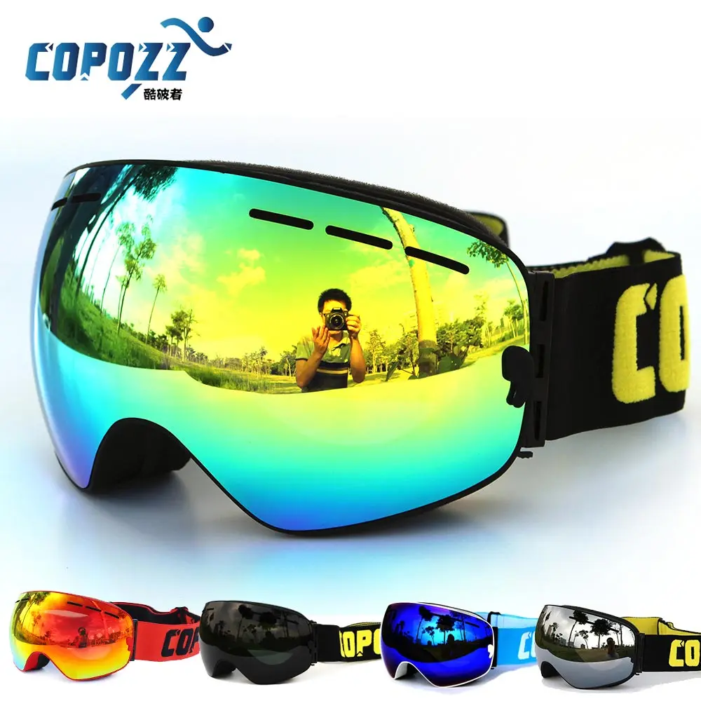 COPOZZ professional snowboard anti fog ski goggles double lens UV400 big glasses font b skiing b