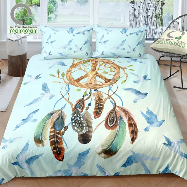 Bomcom 3d Digital Printing Bedding Set Dreamcatcher Birds Feathers