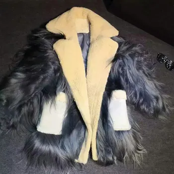 

Korea Star style Deep Grey Golden Fleece Sheepskin wool-one coat for woman
